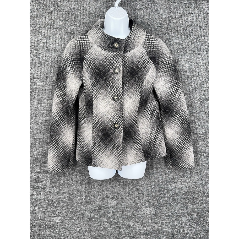 VTG Pendleton Jacket Womens 10 Gray Wool Check Tweed Button Front Short Lined